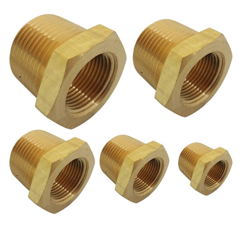 TL TOOLEGIN Brass Pipe Fitting Hex Bushing Assortment Kits NPT Male Pipe to NPT Famale Pipe 1/4"Ã—1/8";3/8"Ã—1/8";3/8"Ã—1/4";1/2"Ã—1/4";1/2"Ã—3/8"ï¼ˆ5pcsï¼‰ - Image 1